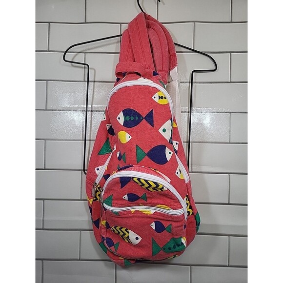 OP Ocean Pacific Fish Print Backpack Beach Faded Red 90s Festival Rave Kidcore - Picture 1 of 5